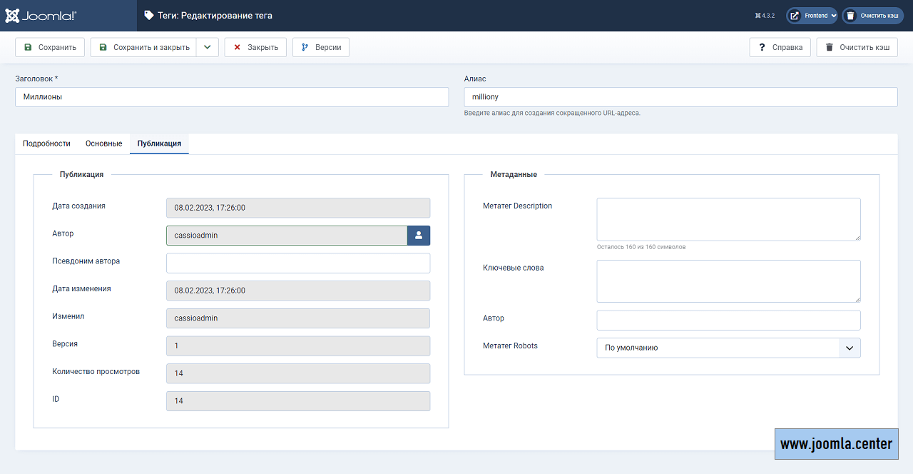 Вкладка «Публикация»